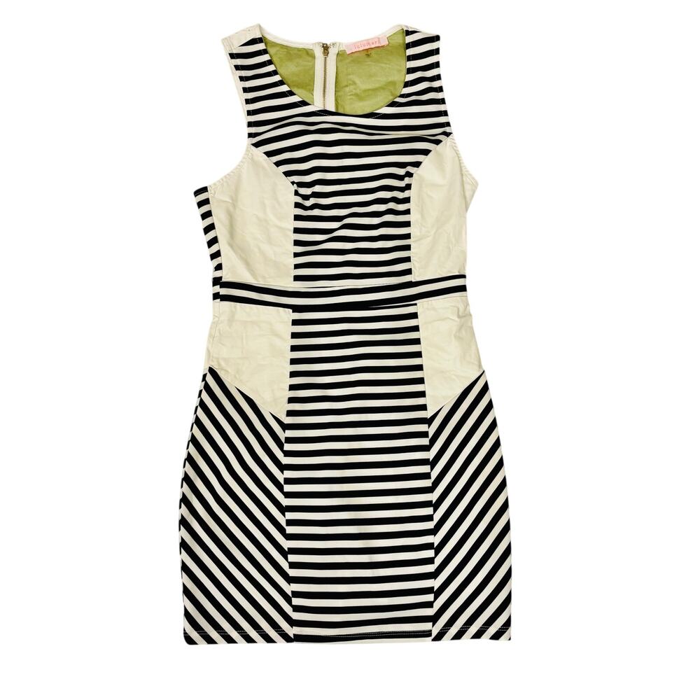 Lulumari nautical striped white faux leather bodycon shift dress sz Small